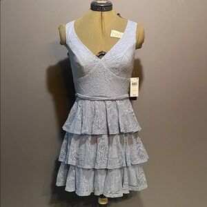 City Studio Light Blue Lace Tiered Mini Dress